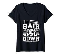 Women's Hair Would Only Slow Me Down Funny Bald Humor V-Neck T-Shirt