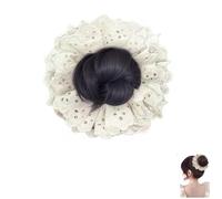 Women's Hairbands Hair Accessories, Wig Lace Meatball Head, Double Layer Lace Hair Scrunchies, Elastic Wig Bun Holder, Donut Hairpieces Scrunchies, Messy Bun Hair Piece for Women (Black, A)