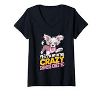 Women's Hairless Breed Dog Yes, Im with the Crazy Chinese Crested V-Neck T-Shirt