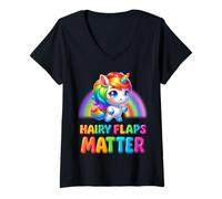 Womens Hairy Flaps Matter Funny Unicorn Rainbow for Stag and Hen Do V-Neck T-Shirt