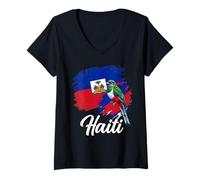 Women's Haiti Flag with National Bird V-Neck T-Shirt