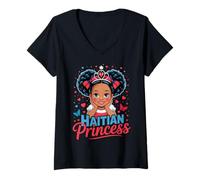 Womens Haitian Princess Haitian Black Girl Haiti Flag V-Neck T-Shirt