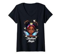 Womens Haitian Princess Haitian Magic Black Girl Haiti Flag V-Neck T-Shirt