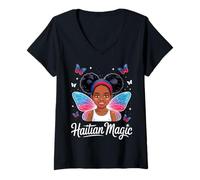 Womens Haitian Princess Haitian Magic Black Girl Haiti Flag V-Neck T-Shirt