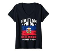 Womens Haitian Roots Haiti Flag Day V-Neck T-Shirt