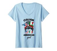 Womens Half American And Italian America Italy Italia Usa Flag Girl V-Neck T-Shirt