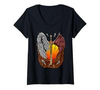 Womens Half Angel Half Devil Good and Evil Fallen Angel V-Neck T-Shirt