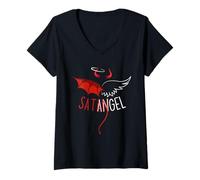 Womens Half Angel Half Devil Halloween - Gothic Emo Dark Aesthetic V-Neck T-Shirt