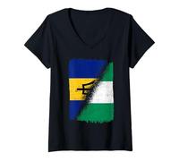 Womens Half Barbados Half Nigerian Flag Barbadian Nigeria Heritage V-Neck T-Shirt