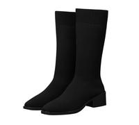 Women's Half Boots with Heel Ankle Boots Stretch Knitted Winter Boots | Elegant lace toe women's boots, comfortable slip-on boots, lightweight breathable transition boots for everyday office
