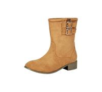 Women's Half Boots with Heel, Suede Ankle Boots Women's Brown with Buckles Leather Boots Western Boots Half Boots Suede Boots Slip On Faux Suede Short Boots Cowboy Boots Women's Boots, brown, 7 UK