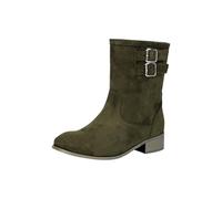 Women's Half Boots with Heel, Suede Ankle Boots Women's Brown with Buckles Leather Boots Western Boots Half Boots Suede Boots Slip On Faux Suede Short Boots Cowboy Boots Women's Boots, Green, 6 UK