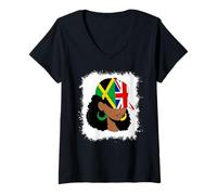 Womens Half Britain and Jamaican British UK Jamaica Flag Girl Afro V-Neck T-Shirt