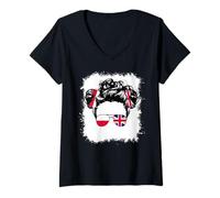 Womens Half Britain and Polish British UK Poland Flag Kids Girls V-Neck T-Shirt