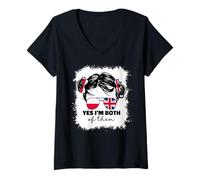 Womens Half Britain and Polish British UK Poland Flag Kids Girls V-Neck T-Shirt