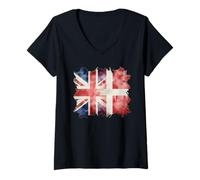 Womens Half British and Danish UK Denmark Roots Union Jack Flag V-Neck T-Shirt