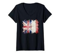 Womens Half British and French UK France Roots Union Jack Flag V-Neck T-Shirt