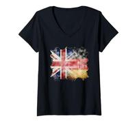 Womens Half British and German UK Germany Roots Union Jack Flag V-Neck T-Shirt