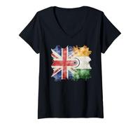 Womens Half British and Indian UK India Roots Union Jack Flag V-Neck T-Shirt