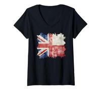 Womens Half British and Polish UK Poland Roots Union Jack Flag V-Neck T-Shirt