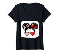Womens Half British Half Chinese Girl Britain and China Mix Roots V-Neck T-Shirt