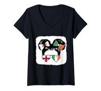Womens Half English Half Irish Girl England and Ireland Mix Roots V-Neck T-Shirt