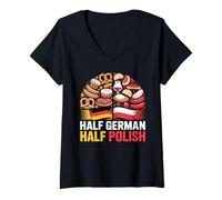 Womens Half German Polish Germany Poland Flags Food Mixed Heritage V-Neck T-Shirt