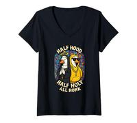 Womens Half Hood Half Holy All Honk Funny Geese God's Silly Goose V-Neck T-Shirt