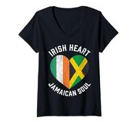 Women's Half Irish Half Jamaican Soul Flag Mixed Heritage Roots Love V-Neck T-Shirt