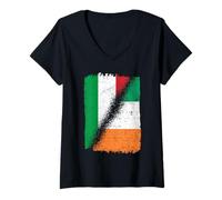 Womens Half Italy Half Irish Flag Italian Ireland Dual Heritage V-Neck T-Shirt