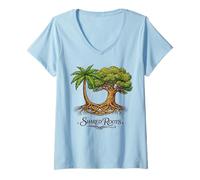 Women's Half Jamaican Half Irish Shared Roots Celtic Knot Trees V-Neck T-Shirt