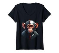 Women's Half Monkey Lover Robotic Cyborg Ape AI Robots Tech Primates V-Neck T-Shirt