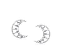 Women's Half Moon 18K White Gold 750 Earrings Lab Created Diamond