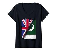 Womens Half Pakistan Half English Flag England Pakistani Heritage V-Neck T-Shirt