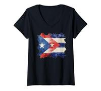 Womens Half Puerto Rican and Cuban Flag Cubarican Roots Combine V-Neck T-Shirt