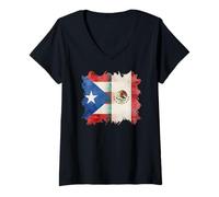Womens Half Puerto Rico and Mexican Flag Boricua Chicano Mexirican V-Neck T-Shirt