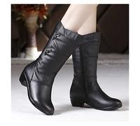 Women's Half-shaft Boots Winter Warm Snow Boots With Plush Lining, Elegant Ankle Boots With Block Heels, PU Leather Waterproof Ankle Boots, Leisure Cotton Shoes For Outdoor ( Color : Black , Size : 5.