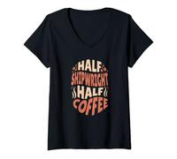 Womens Half Shipwright, Half Coffee Lovers V-Neck T-Shirt