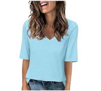 Women's Half Sleeve T-Shirts Classic Basic Solid V-Neck Tee Shirt Casual Top Ladies Plain Tshirts Blouses Sale 2025 T Shirts Plus Size S-3XL Summer Tops for Women UK Clearance