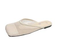 Women's Half Slippers Square Mesh Fabric - Summer Shoes Fishnet Lightweight Flat Sandals Closed Summer Walking Shoes Breathable Slippers for Commuting and Weekends, White, 5 UK