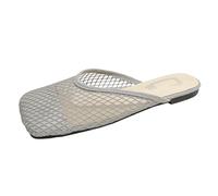 Women's Half Slippers Square Mesh Fabric - Summer Shoes Fishnet Lightweight Flat Sandals Closed Summer Walking Shoes Breathable Slippers for Commuting and Weekends, gray, 9 UK