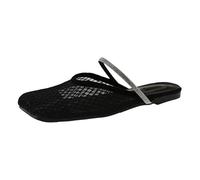 Women's Half Slippers Square Mesh Summer Shoes Fishnet Flat Sandals Lightweight Slip On Shoes Mesh Summer Walking Shoes Breathable Slippers for Commuting and Weekends, black, 8.5 UK