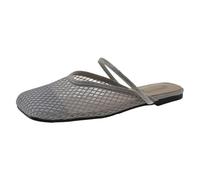 Women's Half Slippers Square Mesh Summer Shoes Fishnet Flat Sandals Lightweight Slip On Shoes Mesh Summer Walking Shoes Breathable Slippers for Commuting and Weekends, gray, 9 UK