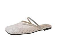 Women's Half Slippers Square Mesh Summer Shoes Fishnet Flat Sandals Lightweight Slip On Shoes Mesh Summer Walking Shoes Breathable Slippers for Commuting and Weekends, White, 5 UK