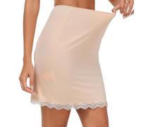 Women's Half Slips Soft Petticoat Underskirt Elastic Waist Modal Silk Anti-Slips for Under Dress with Floral Lace(Nude,4)