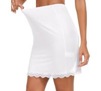 Women's Half Slips Soft Satin Modal Petticoat Lace Underskirt Elastic Waist Petticoats for Under Dress casual dress Formal Costume Ladies Short Silk Anti-Slips Skirt Extenders(white,12)