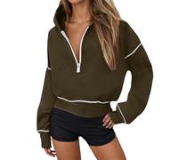 Women's Half Zip Hooded Long Sleeve Pullover Pullover Women Cropped Hoodies Sweatshirts Windproof Comfortable Lightweight Classic Outwear Spring Fall Outfits Sweat Jacket for Friends Army Green