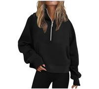 Womens Half Zip Hoodies Oversized Fleece Sweatshirts Long Sleeve Pullover Sweaters Pocket 2024 Teens Preppy Clothes Cropped Hoodie Quarter Zip Up Pullover Winter Clothes Y2k Streetwear Thumb Hole