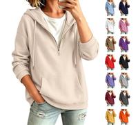 Womens Half Zip Hoodies Oversized Long Sleeve Drawstring Hooded Sweatshirt Casual Relaxed Fit 1/4 Zipper Pullover Jumpers with Pockets Lightweight Athletic Gym Tops Fall Winter Y2k Clothes