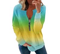 Women's Half Zip Shirts Long Sleeve Tops Striped Printed Jumpers Loose Fit Comfy Blouse Shirts UK Sale Ladies Casual Tunic Top Best Friends Tee Shirts